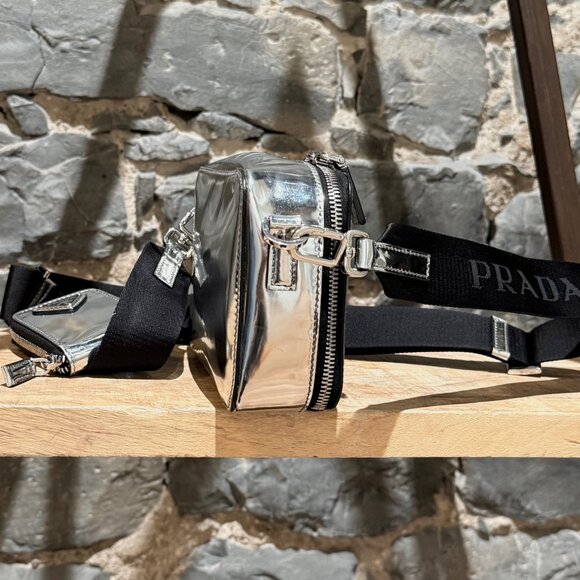 Prada Metallic Silver Chrome Spazzolato Brique Crossbody Bag W/ Pouch - Picture 4 of 16